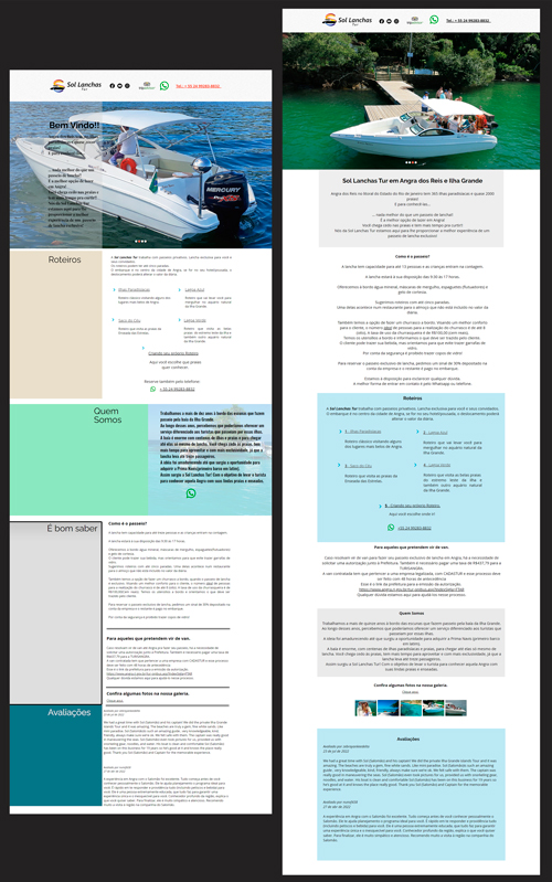 comparação do site anterior e atualizado da Sol Lanchas Tur 2022