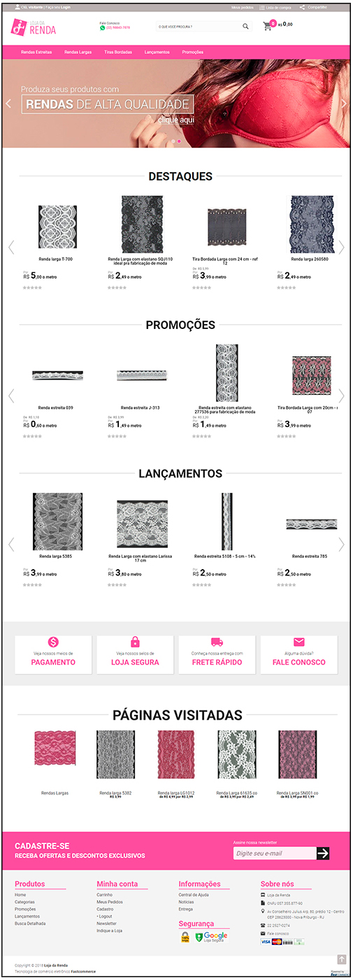 site Loja da Renda em maio 2018